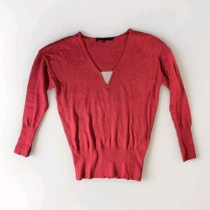 White House Black Market Womens Sweater Ruby Red, V-Neck, Size M WHBM